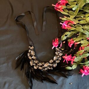 Elegant Black Crystal Feather Necklace